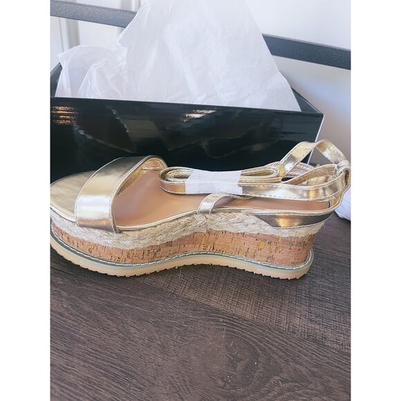 NIB Pretty Little Thing Sandals Espadrille Lace Up Platform Gold 5 Party Event - Picture 2 of 5